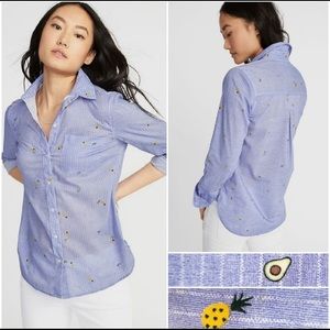 Old Navy Classic Shirt Avocado Pineapple Print